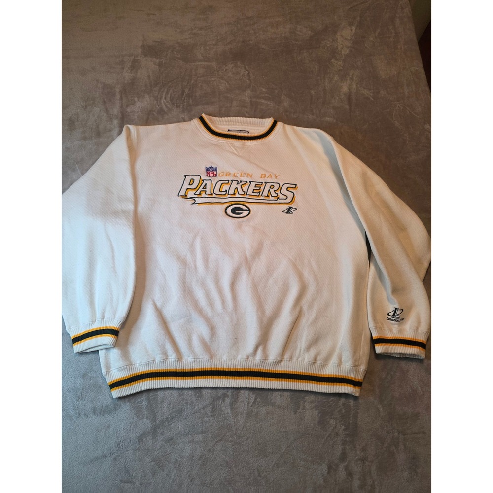 Vintage Logo Athletic Sweatshirt Mens XXL White Green Bay Packers NFL Pro Line